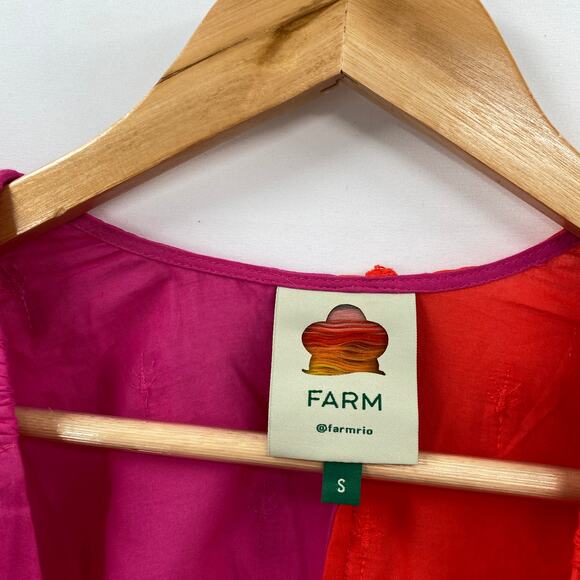 Farm Rio pink & red puff sleeve wrap blouse - Picture 4 of 7